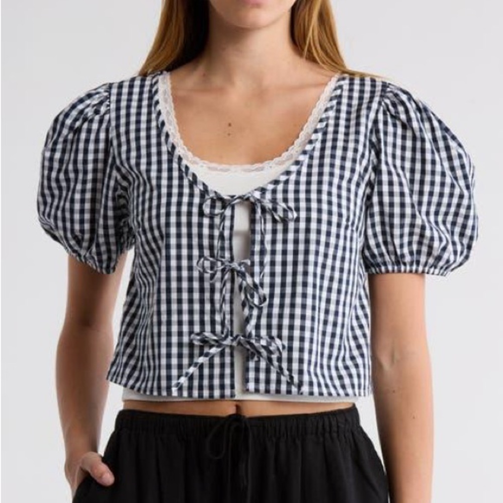 Abound gingham tie-front cotton poplin top